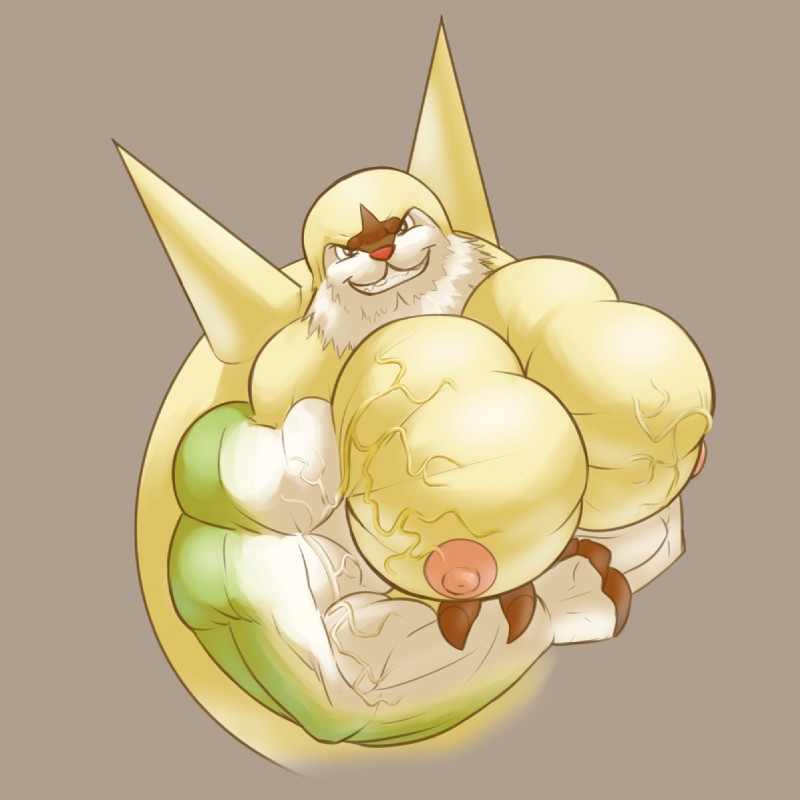 biceps big_muscles looking_at_viewer male muscular muscular_male nipples pecs solo guzreuef nintendo pokemon chesnaught generation_6_pokemon pokemon_(species) 1:1