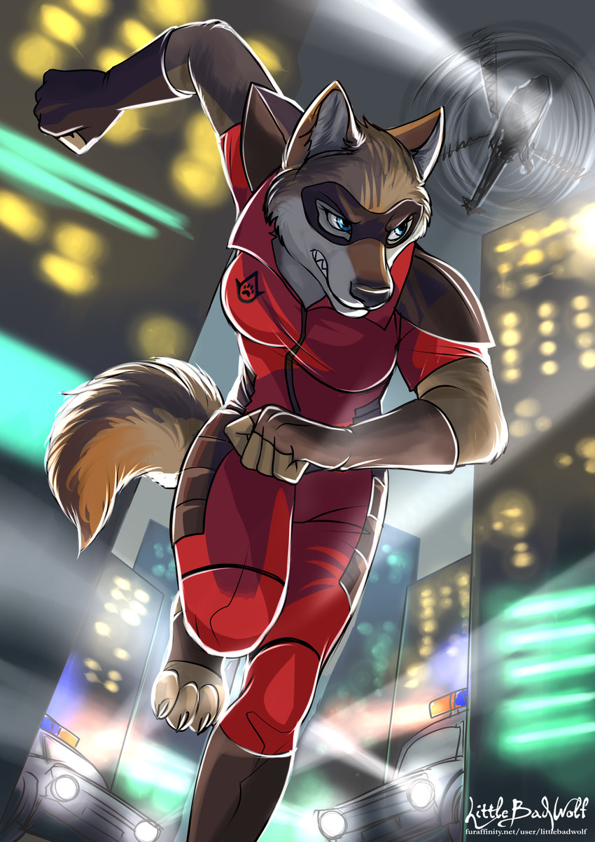 action_pose action_scene aircraft anthro building car city city_background cityscape clothing cruiser escape female headlights helicopter mask motor_vehicle night police police_car police_vehicle pose running searchlight solo suit vehicle vigilante biggoodwolf littlebadwolf legend_of_ahya fan_character murana_wolford_(darkflame-wolf) canid canine canis mammal wolf absurd_res hi_res