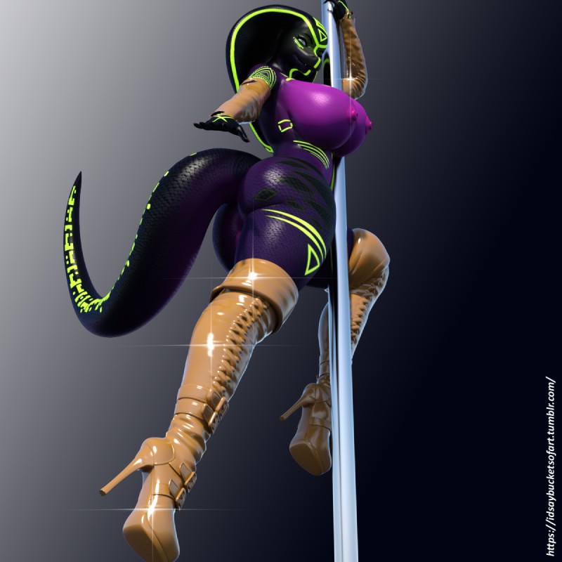 anthro biped boots breasts clothing dancing female footwear high_heeled_boots high_heels legwear non-mammal_breasts pole pole_dancing shoes snake_hood solo thigh_boots thigh_highs idsaybucketsofart qhala cobra reptile scalie snake 1:1 3d_(artwork) digital_media_(artwork) hi_res