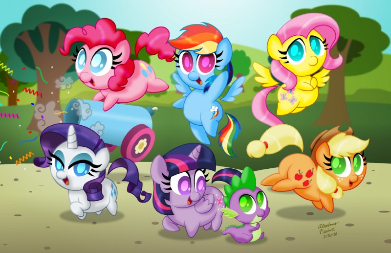 cannon cutie_mark female feral group horn plant ranged_weapon tail tree weapon wings aleximusprime friendship_is_magic hasbro my_little_pony mythology applejack_(mlp) fluttershy_(mlp) mane_six_(mlp) pinkie_pie_(mlp) rainbow_dash_(mlp) rarity_(mlp) spike_(mlp) twilight_sparkle_(mlp) dragon earth_pony equid equine horse mammal mythological_creature mythological_equine mythological_scalie pegasus pony scalie unicorn winged_unicorn