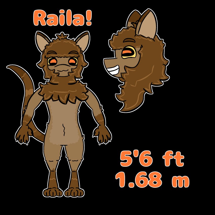 anthro brown_body brown_fur ears_up female front_view fur grin height noseless paws side_view smile snout solo tail text toony relyt2442 the_nature_of_predators fan_character raila_(nopov) alien mammal venlil_(the_nature_of_predators) 1:1 alpha_channel hi_res model_sheet