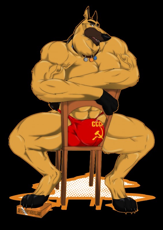 abs anthro anthrofied athletic barefoot biceps big_muscles biped black_claws brown_eyes bulge chair claws clothed clothing collar crossed_arms fangs feet furniture looking_at_viewer male muscular muscular_anthro muscular_male open_mouth paws pecs pose russian simple_background sitting solo soviet_union teeth toe_claws topless transparent_background vein rhynobullraq space_dogs kazbek canid canine canis domestic_dog german_shepherd herding_dog mammal pastoral_dog alpha_channel hi_res