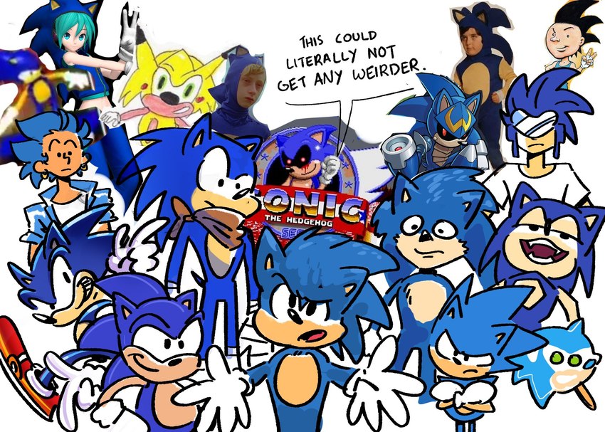 sonichu, sonic the hedgehog, classic sonic, hatsune miku, ugly sonic, and etc (adventures of sonic the hedgehog and etc) created by cigardoesart