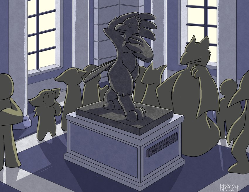 after_transformation inanimate_transformation museum petrification public sculpture statue transformation run_rabbit_bounce animate_inanimate avian bird corvid corvus_(genus) oscine passerine raven hi_res nonbinary_(lore)