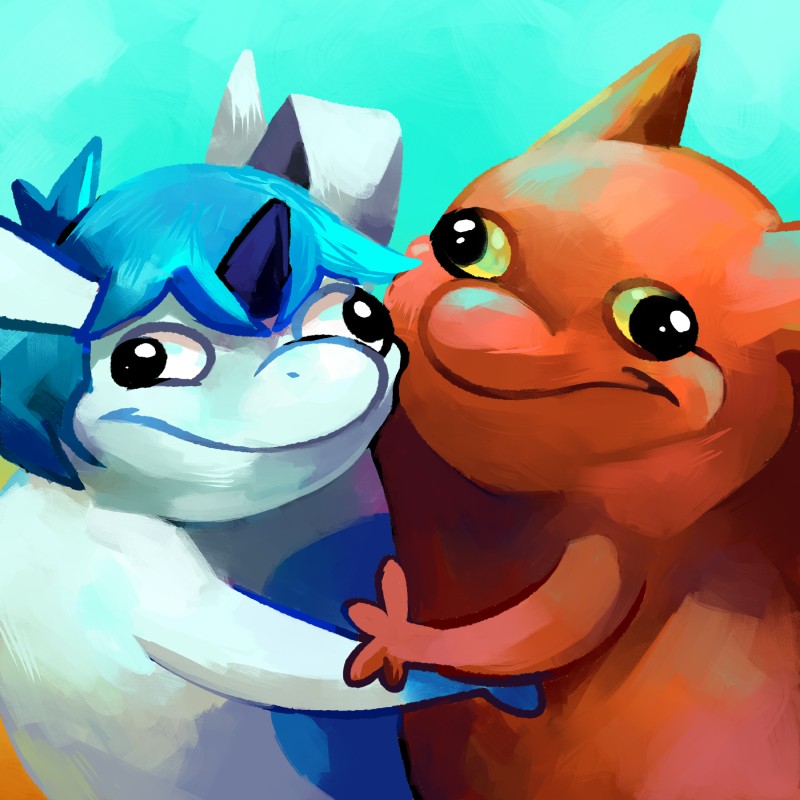 ambiguous_gender blue_hair duo hair hug yellow_eyes blitzdrachin conditional_dnp mythology ugandan_knuckles sifyro dragon mythological_creature mythological_scalie scalie 1:1 absurd_res digital_media_(artwork) digital_painting_(artwork) hi_res lol_comments meme reaction_image