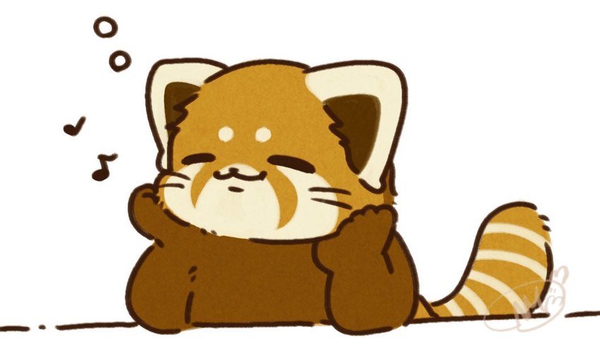 biped brown_body chibi eyes_closed feral happy kemono musical_note musical_symbol simple_background smile solo symbol shi_nominmin ailurid mammal red_panda 2024