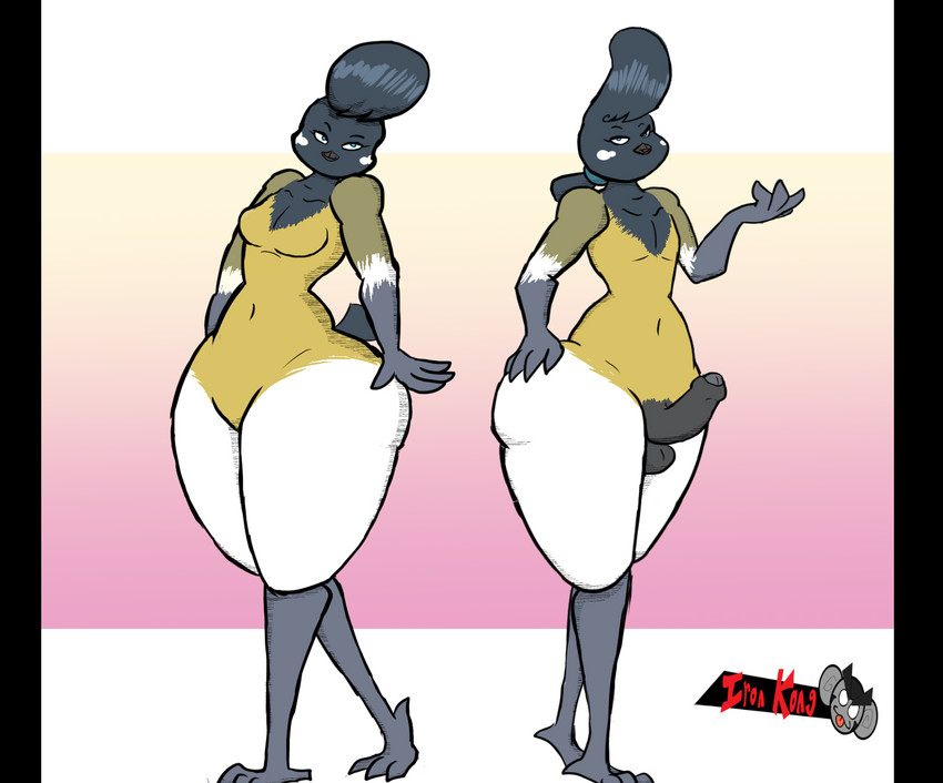 anthro beak big_butt black_bars blue_eyes breasts butt duo female genitals hair male navel penis pompadour ponytail small_breasts thick_thighs wide_hips ironkongstudios mize_(ironkongstudios) soddo_(ironkongstudios) avian bird great_tit oscine passerine tit_(bird) hi_res pillarbox brother_(lore) sibling_(lore) sister_(lore) twins_(lore)