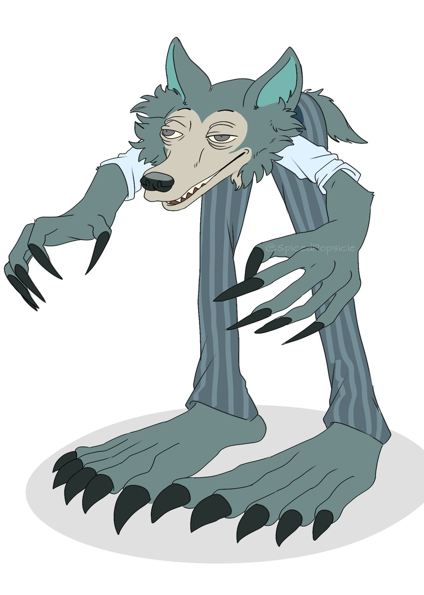 5_fingers big_feet big_hands blank_stare claws clothed clothing cursed_image dazed feet fingers huge_feet huge_hands humor male nightmare_fuel parody shitpost simple_background solo what what_has_science_done where_is_your_god_now spicedpopsicle beastars electronic_arts maxis_(ea) spore_(game) legoshi_(beastars) canid canine canis mammal monster wolf hi_res meme watermark