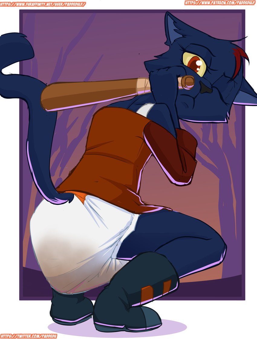 anthro clothed clothing crouching diaper feces female soiled soiled_diaper solo tail text unclean_diaper used_diaper wearing_diaper paddedulf night_in_the_woods mae_borowski domestic_cat felid feline felis mammal absurd_res digital_media_(artwork) hi_res url