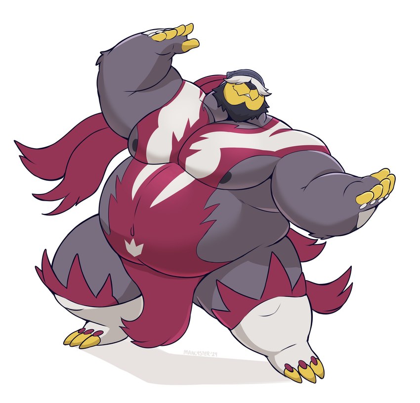 anthro belly big_belly biped humanoid_hands male moobs musclegut muscular nipples overweight overweight_male simple_background solo white_background manlyster nintendo pokemon generation_8_pokemon legendary_pokemon pokemon_(species) urshifu 2024 absurd_res hi_res