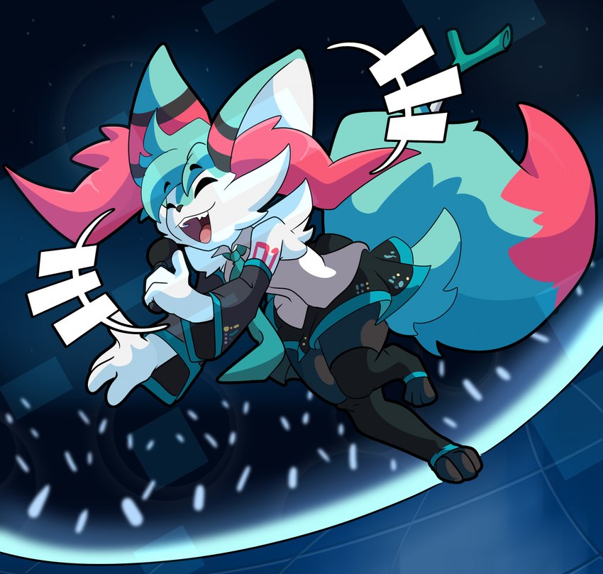 alternate_species anthro armwear black_body black_fur blue_body blue_fur clothed clothing cosplay crossdressing crowd dipstick_tail electronics eyebrows eyes_closed food fur group holding_microphone holding_object inner_ear_fluff leek legwear light_stick male markings microphone necktie onion open_mouth penlight plant red_body red_fur singing sleeveless_shirt solo stage tail tail_markings thigh_highs tuft vegetable white_body white_fur lolzneo nintendo pokemon vocaloid fan_character hatsune_miku roflfox braixen generation_6_pokemon pokemon_(species) 2024 digital_media_(artwork) hi_res