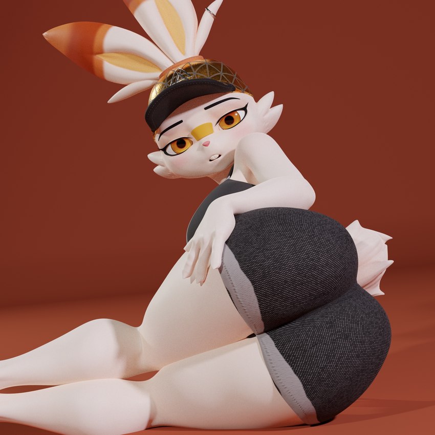 anthro anthrofied butt clothed clothing female hand_on_leg hand_on_thigh looking_at_viewer looking_back looking_back_at_viewer lying on_side pokemorph presenting presenting_hindquarters sitting solo meta64dd valorlynz_(modeler) nintendo pokemon bunni_(valorlynz) generation_8_pokemon lagomorph mammal pokemon_(species) scorbunny 1:1 3d_(artwork) blender_(artwork) digital_media_(artwork) hi_res