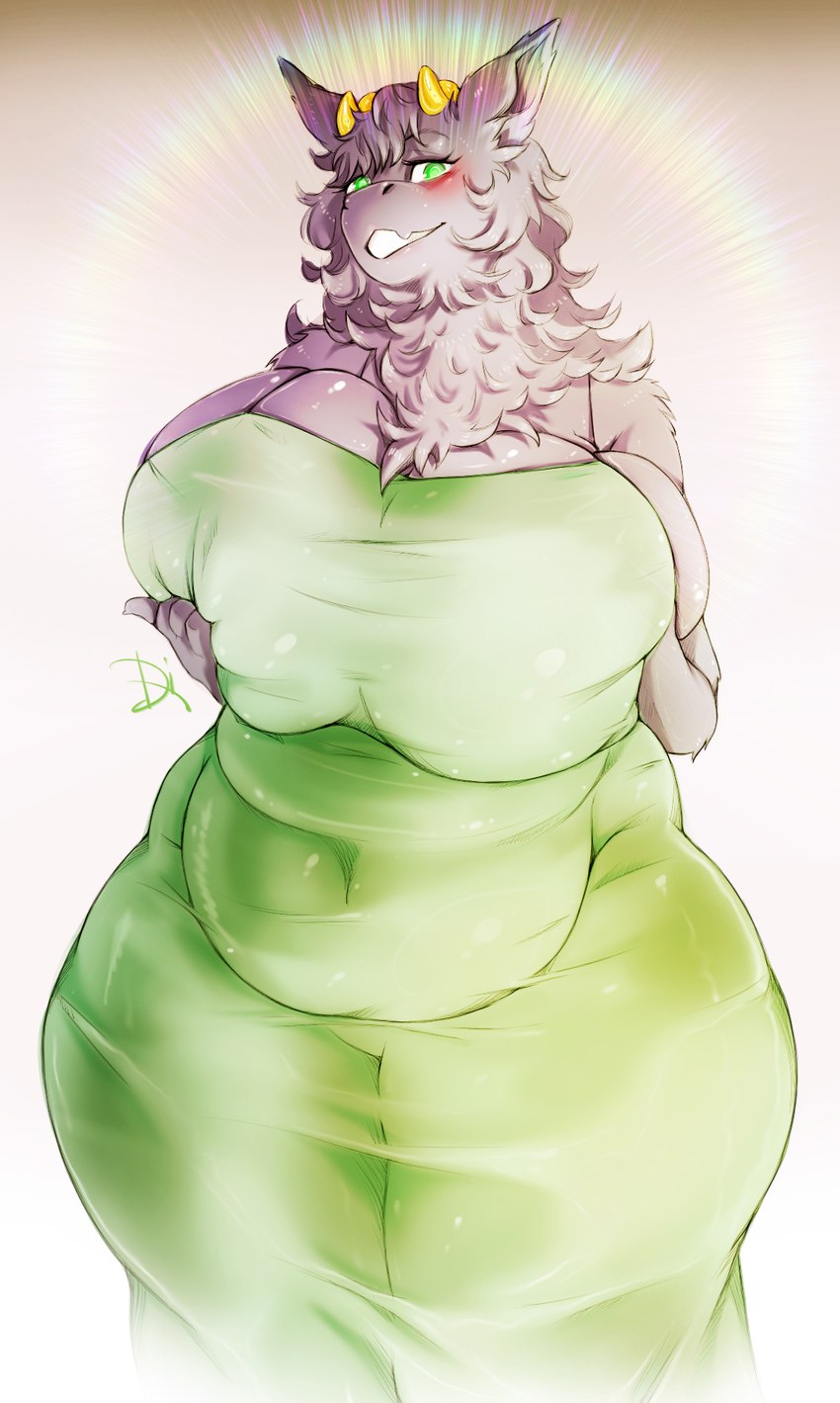 anthro big_breasts bodily_fluids breast_squish breasts clothed clothing female fur hair hand_on_breast obese overweight simple_background solo soul squish diabolusridens mythology dragon mythological_creature mythological_scalie scalie digital_drawing_(artwork) digital_media_(artwork) digital_painting_(artwork) hi_res