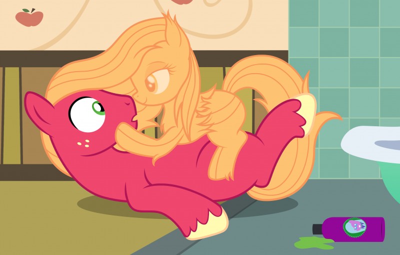 bottle container female freckles living_hair male ponification shampoo what_has_magic_done what_has_science_done badumsquish friendship_is_magic hasbro my_little_pony big_macintosh_(mlp) mane-iac_(mlp) equid equine hair_creature horse mammal pony 2016 absurd_res hi_res