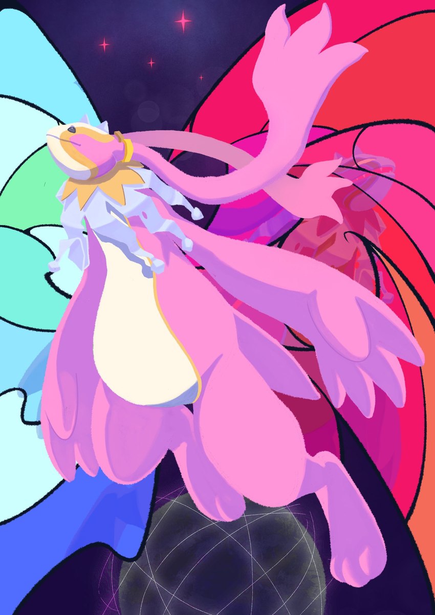 abstract_background ambiguous_gender anthro beady_eyes belly flying frill_(anatomy) long_ears neck_frill slightly_chubby solo musisando bandai_namco digimon cherubimon cherubimon_(evil) cherubimon_(good) digimon_(species) hi_res