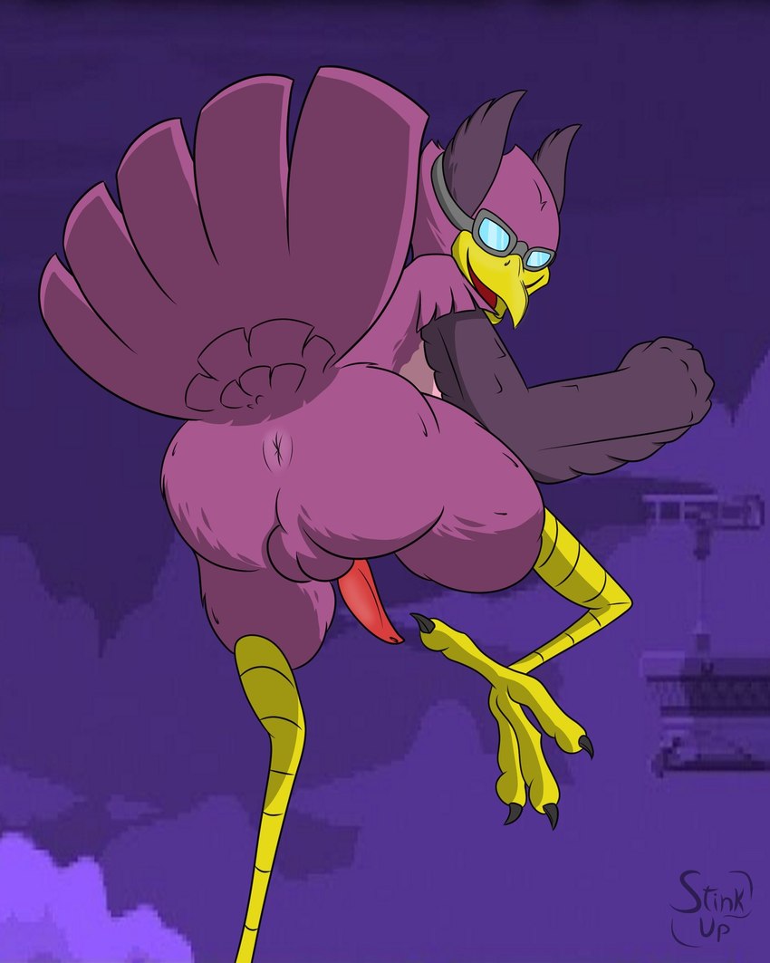 anthro anus balls beak butt eyewear feathers feet genitals goggles looking_at_viewer looking_back male nude penis presenting presenting_anus presenting_hindquarters smile solo talons tapering_penis toes stinkup rivals_of_aether wrastor avian bird 2021 hi_res