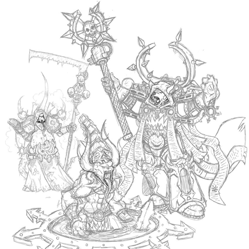 chaos sorcerer, dark apostle, khorne, nurgle, and plague marine (warhammer (franchise) and etc) created by cylias