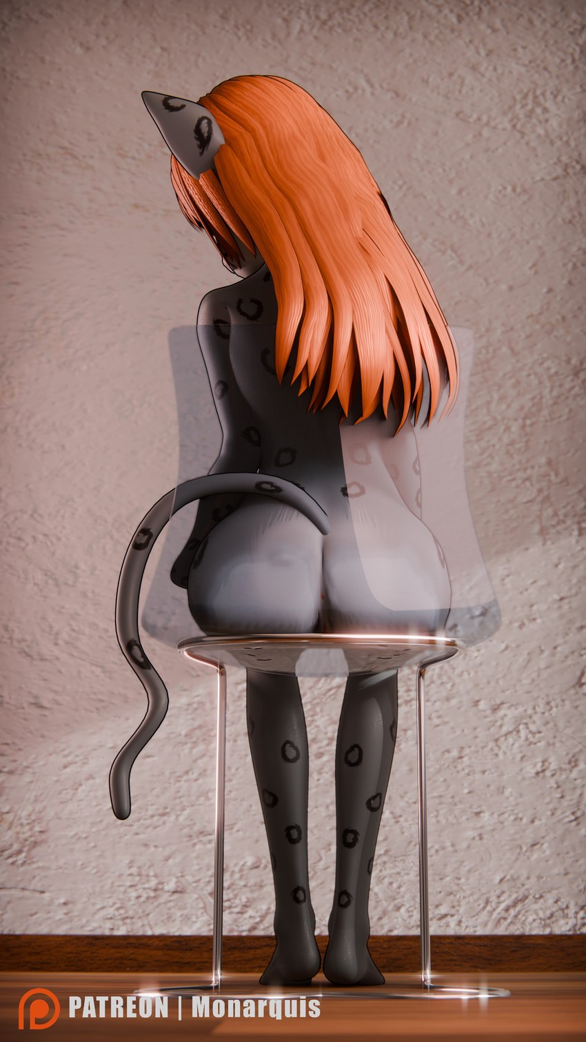 anthro anus biped butt chair female female_anthro furniture genitals glass_chair hair nude pussy raised_tail rear_view red_hair solo tail monarquis momo_(monarquis) felid mammal pantherine snow_leopard 3d_(artwork) 4k 9:16 absurd_res digital_media_(artwork) hi_res