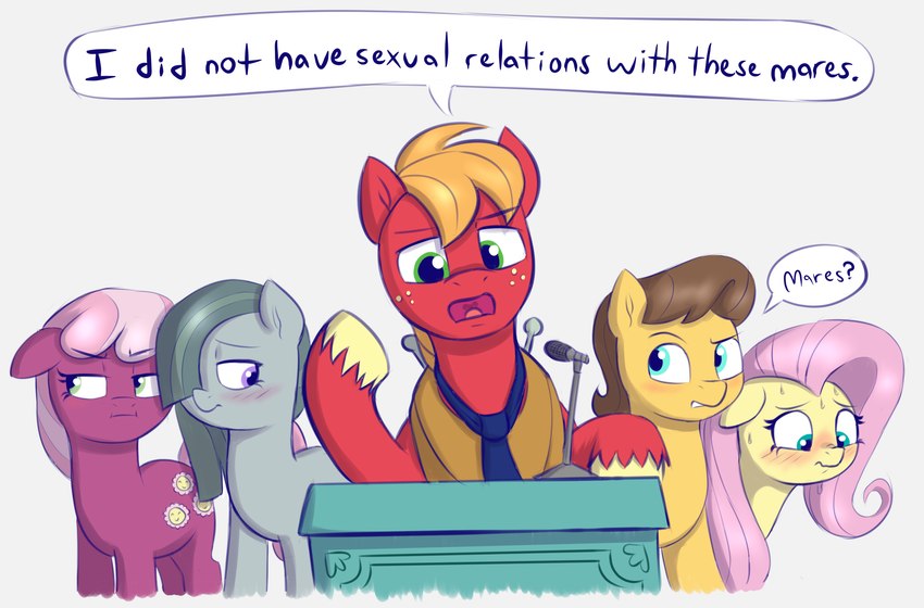 blatant_lies blush bodily_fluids dialogue electronics female feral group implied_bisexual implied_fucking infidelity lectern male male/female male/male microphone necktie sweat sweatdrop text wings heshieokf friendship_is_magic hasbro my_little_pony mythology big_macintosh_(mlp) bill_clinton caramel_(mlp) cheerilee_(mlp) fluttershy_(mlp) marble_pie_(mlp) earth_pony equid equine horse humanoid mammal mythological_creature mythological_equine pegasus pony english_text hi_res