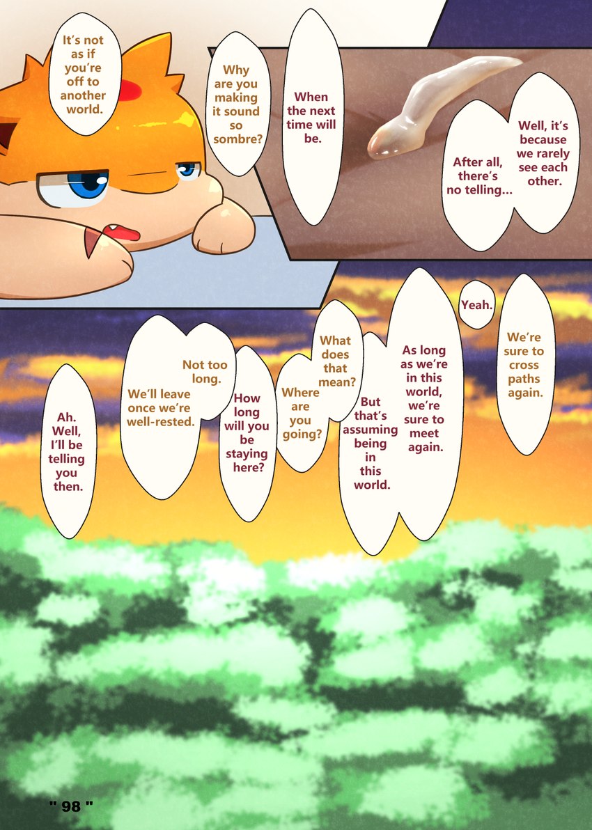 bodily_fluids dialogue duo forest genital_fluids male plant precum speech_bubble text tree darrow0 nintendo pokemon mo_(darrow) yuel generation_2_pokemon generation_5_pokemon krookodile pokemon_(species) quilava comic english_text hi_res