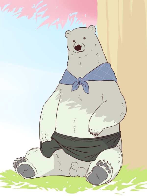 animal_genitalia anthro balls feral fur genitals male outside penis sheath sitting slightly_chubby solo white_body white_fur eclipticafusion shirokuma_cafe shirokuma bear mammal polar_bear ursine 2020 3:4 hi_res