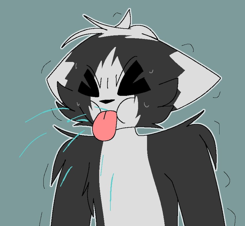 angry anthro big_tongue blowing blowing_raspberries bodily_fluids fur hair making_faces male pbbth saliva simple_background solo sweat tongue tongue_out robocattnsfw oreo_(robocatt) domestic_cat felid feline felis mammal hi_res