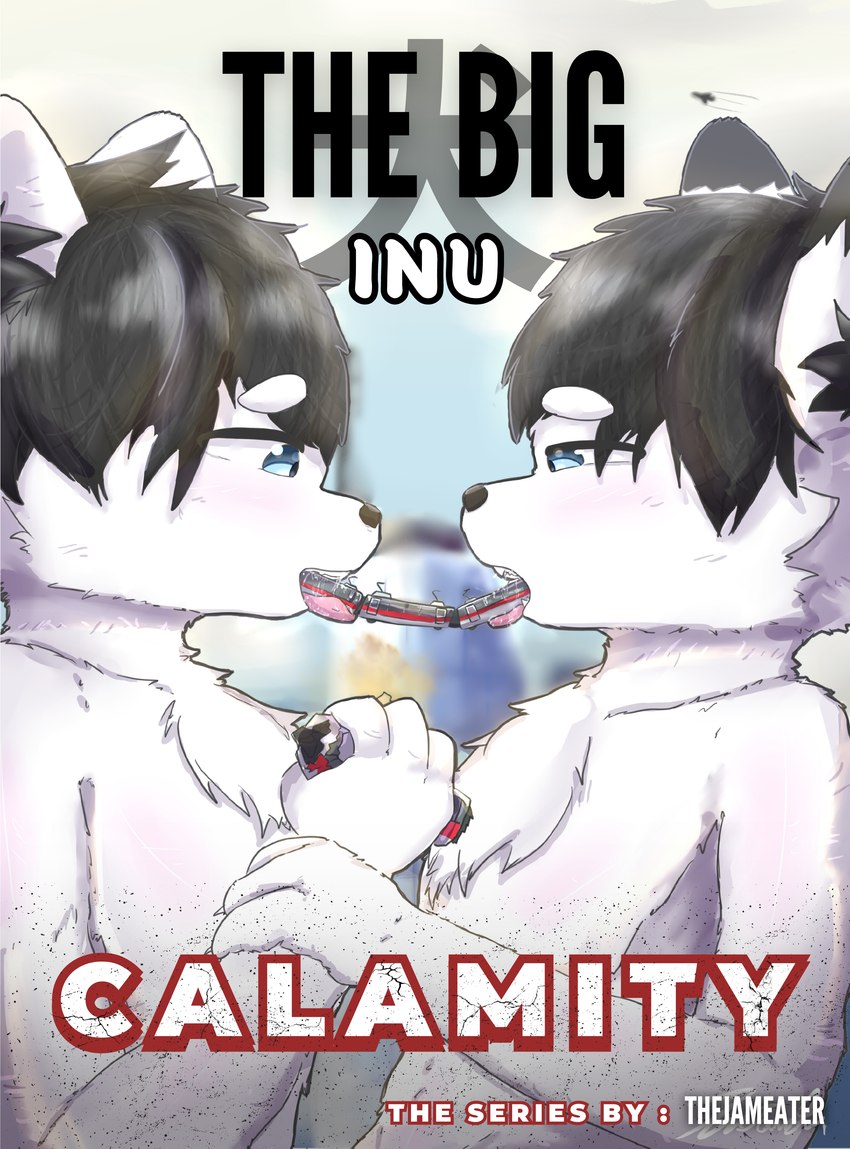 anthro black_hair blue_eyes city city_background destruction duo fur giant_cub hair holding_object imminent_vore kemono looking_pleasured macro male male/male open_mouth oral_vore size_difference smile text tongue tongue_out train vehicle vore white_body white_fur thejameater sakai_the_inu sakijin canid canine canis domestic_dog hokkaido_dog mammal spitz absurd_res english_text hi_res brother_(lore) incest_(lore) sibling_(lore)