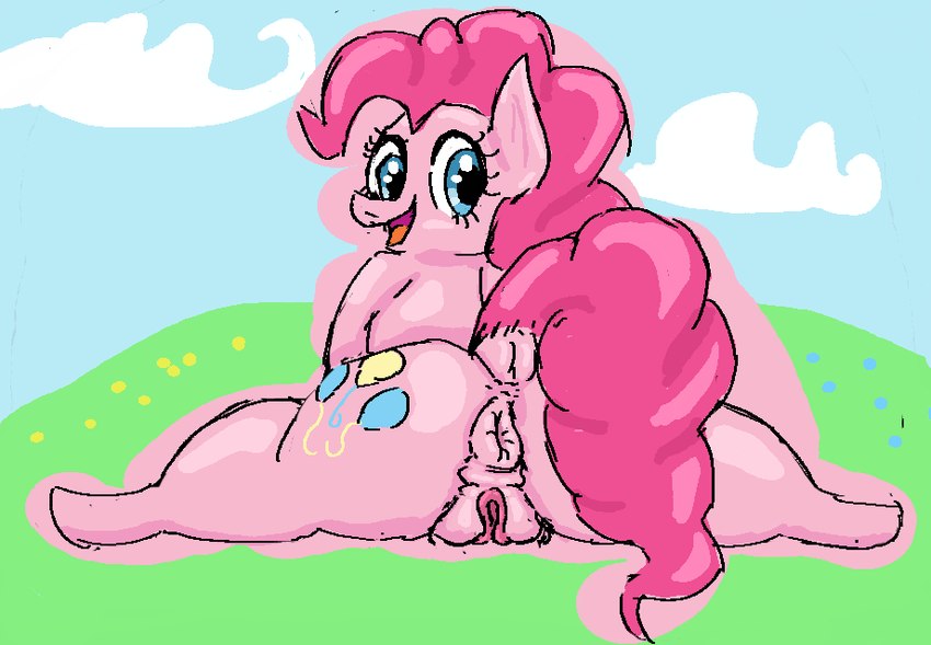 anus big_butt butt cutie_mark dock_(anatomy) equine_anus female feral genitals looking_at_viewer puffy_anus pussy raised_tail rear_view solo tail tail_anus dustbunny404 friendship_is_magic hasbro my_little_pony pinkie_pie_(mlp) equid equine horse mammal pony