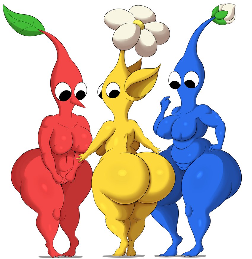 big_butt black_eyes blue_body breasts butt female genitals group huge_butt not_furry nude plant pussy red_body simple_background thick_thighs trio white_background yellow_body coffee_demon nintendo pikmin alien blue_pikmin elemental_creature flora_fauna humanoid pikmin_(species) red_pikmin yellow_pikmin 2023 absurd_res digital_media_(artwork) hi_res shaded