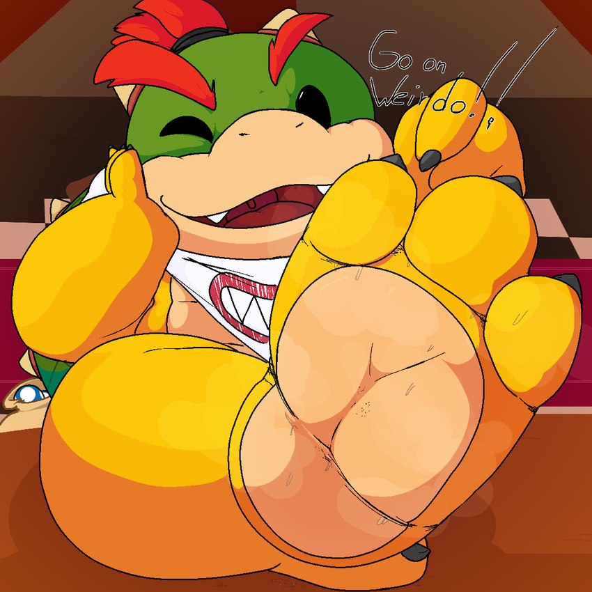 3_toes anthro bodily_fluids claws dialogue feet foot_fetish foot_focus foot_play looking_at_viewer male soles solo sweat sweaty_feet talking_to_viewer toe_claws toes young young_anthro young_male dragotrashcan mario_bros nintendo bowser_jr. koopa scalie 1:1 hi_res