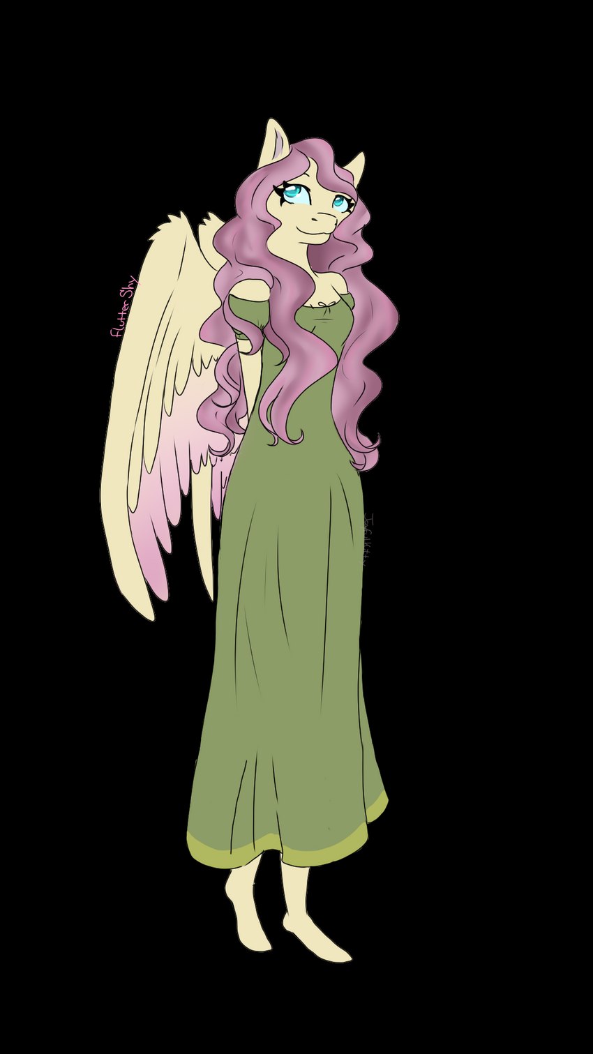 anthro blue_eyes clothing dress female green_clothing green_dress hair long_dress long_hair looking_up mouth_closed pink_hair shy simple_background solo standing transparent_background wings joyful_furry96 friendship_is_magic hasbro my_little_pony mythology fluttershy_(mlp) equid equine mammal mythological_creature mythological_equine pegasus 9:16 alpha_channel character_name full-length_portrait hi_res portrait signature