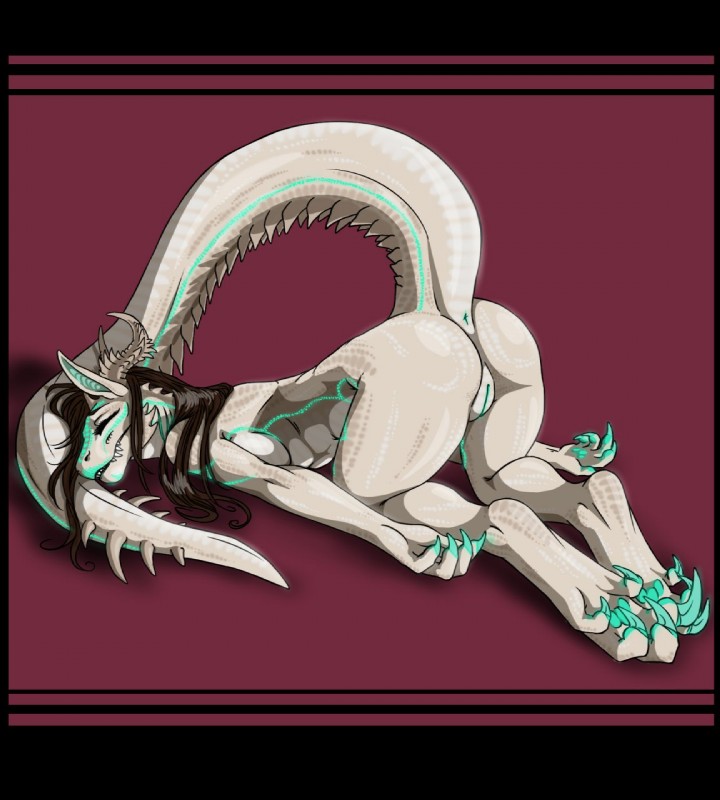 anthro anus ass_up breasts eyes_closed female genitals non-mammal_breasts nude pussy solo tail shikoyote mythology dragon mythological_creature mythological_scalie scalie hi_res