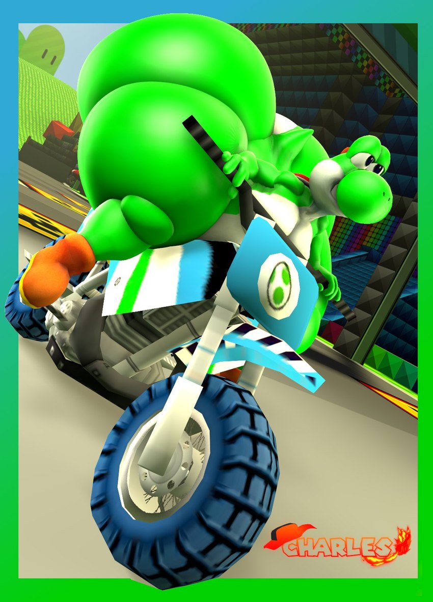 4_fingers anthro big_butt brown_clothing brown_footwear brown_shoes butt clothing fingers footwear footwear_only green_body green_skin huge_butt huge_thighs hyper hyper_butt male mostly_nude motorcycle multicolored_body multicolored_skin red_shell riding_motorcycle shell shoes shoes_only smile solo tail thick_thighs vehicle white_body white_skin nomoreusernamestouse mario_bros nintendo green_yoshi yoshi 2023 3d_(artwork) digital_media_(artwork) english_description hi_res