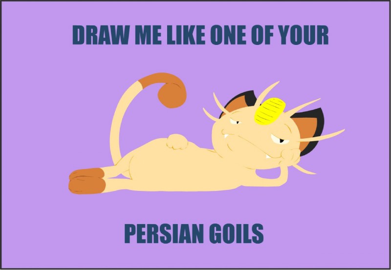 ambiguous_gender caption humor odalisque pose simple_background solo text ido draw_me_like_one_of_your_french_girls nintendo pokemon felid generation_1_pokemon mammal meowth pokemon_(species) english_text meme