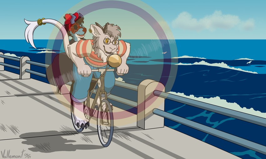 anthro bicycle clothing cuffs_(clothing) duo male male/male sea tail tail_tuft tuft vehicle water vallemont ghibli kiki's_delivery_service mythology avian bird bovid caprine caprine_demon demon dragon goat_demon gull lari larid mammal mythological_creature mythological_scalie scalie 5:3 hi_res