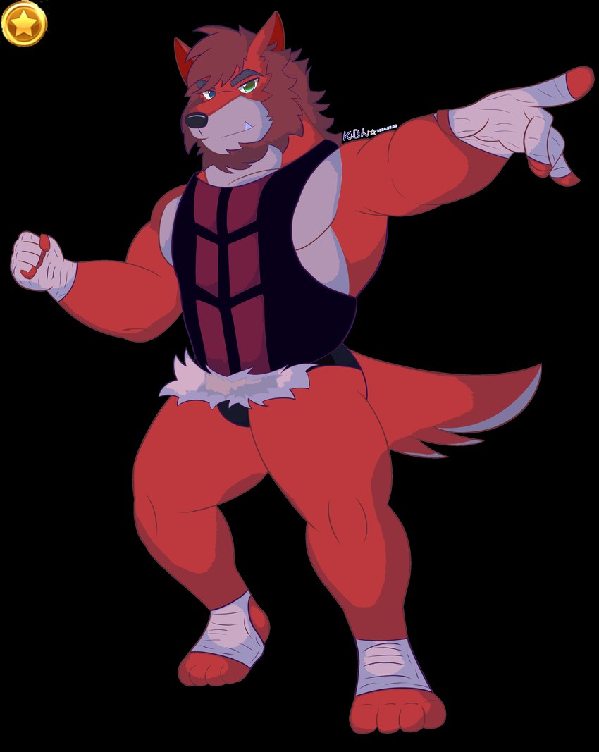 anthro bandage barazoku beard clothed clothing facial_hair fur looking_at_viewer male muscular muscular_anthro muscular_male pecs red_body red_fur solo conditional_dnp kbh_kazuhisa kemoteto_yakuza_project reddy_(kbh_yeen) canid canine canis mammal wolf 2024 absurd_res alpha_channel cel_shading hi_res shaded