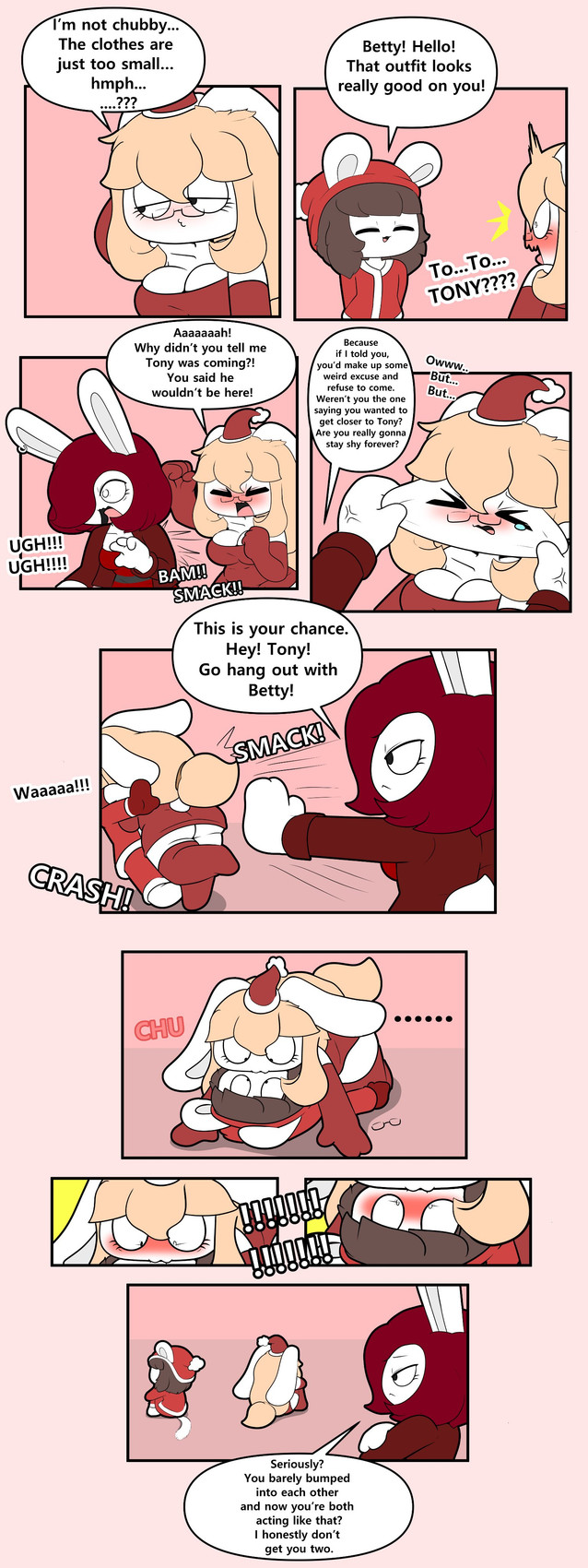 big_breasts blonde_hair blush blushing_profusely breasts brown_hair christmas_clothing christmas_headwear clothing female greeting hair hat headgear headwear holidays huge_breasts red_hair santa_hat text white_body tonytoran christmas betty_(tonytoran) erica_(tonytoran) tony_(tonytoran) lagomorph leporid mammal rabbit 2025 absurd_res english_text hi_res tagme