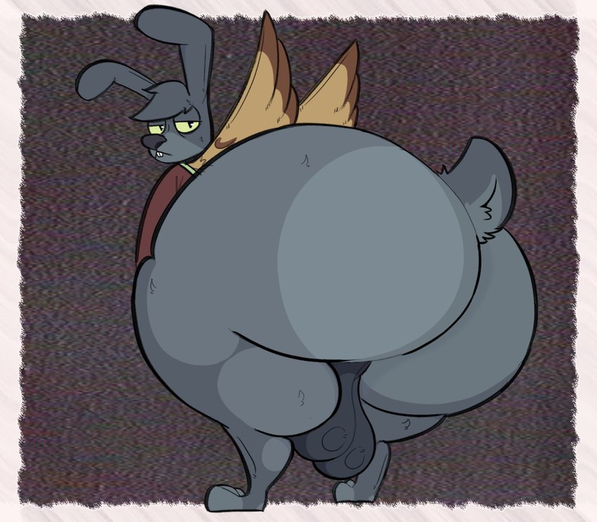 anthro backsack balls bent_over big_balls big_butt black_body black_ears black_eyes black_fur black_nose black_tail brown_clothing brown_robe brown_wings buckteeth butt clothing fur genitals grey_body grey_fur half-closed_eyes huge_balls huge_butt huge_thighs long_ears looking_at_viewer looking_back male multicolored_body multicolored_fur narrowed_eyes rear_view robe scut_tail short_tail solo tail teeth thick_thighs two_tone_body two_tone_fur two_tone_wings wings yellow_sclera stankbank angel_hare the_east_patch angel_zaggy angel angel_hare_(the_east_patch) hare lagomorph leporid mammal rabbit 2024 digital_media_(artwork) hi_res