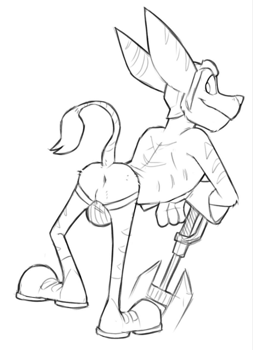 anthro anus butt butt_shot clothing jockstrap male solo toony underwear concupisco ratchet_and_clank sony_corporation sony_interactive_entertainment ratchet_(ratchet_and_clank) lombax mammal hi_res monochrome sketch