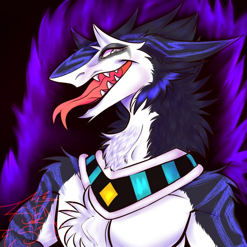 chest_spike forked_tongue fur looking_at_viewer narrowed_eyes open_mouth open_smile smile solo spikes spikes_(anatomy) tongue tongue_out sensencio sergal 1:1 digital_media_(artwork)