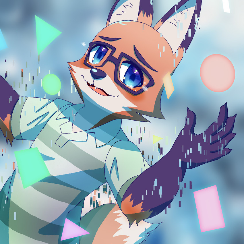 anthro clothed clothing eyewear glasses male multicolored_body multicolored_clothing multicolored_ears multicolored_tail multicolored_topwear solo tail topwear nako citail vtuber ono_kitsune canid canine fox mammal 1:1 absurd_res hi_res