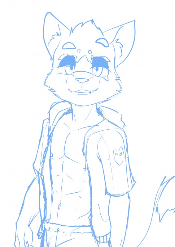 abs adolescent anthro athletic athletic_anthro athletic_male clothed clothing male muscular muscular_young open_clothing open_shirt open_topwear pecs seductive shirt solo topwear young young_anthro sharparadise sharparadise_(character) canid canine fox mammal absurd_res hi_res line_art sketch