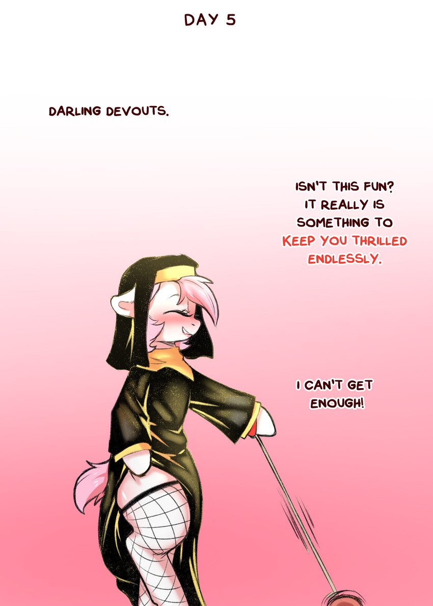 clothing female feral legwear nun showing_leg solo stockings text yo-yo cold-blooded-twilight no_nut_november sister_pureheart equid equine horse mammal pony 2022 comic english_text hi_res meme