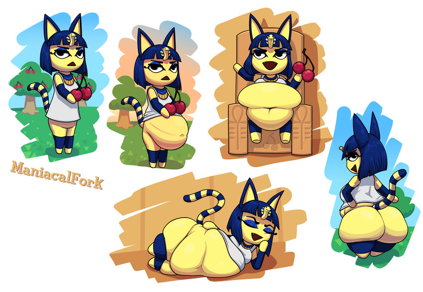 anthro big_butt butt expansion eyeshadow female huge_butt lidded_eyes makeup navel overweight overweight_anthro overweight_female solo weight_gain maniacalfork animal_crossing nintendo ankha_(animal_crossing) mammal absurd_res digital_media_(artwork) hi_res