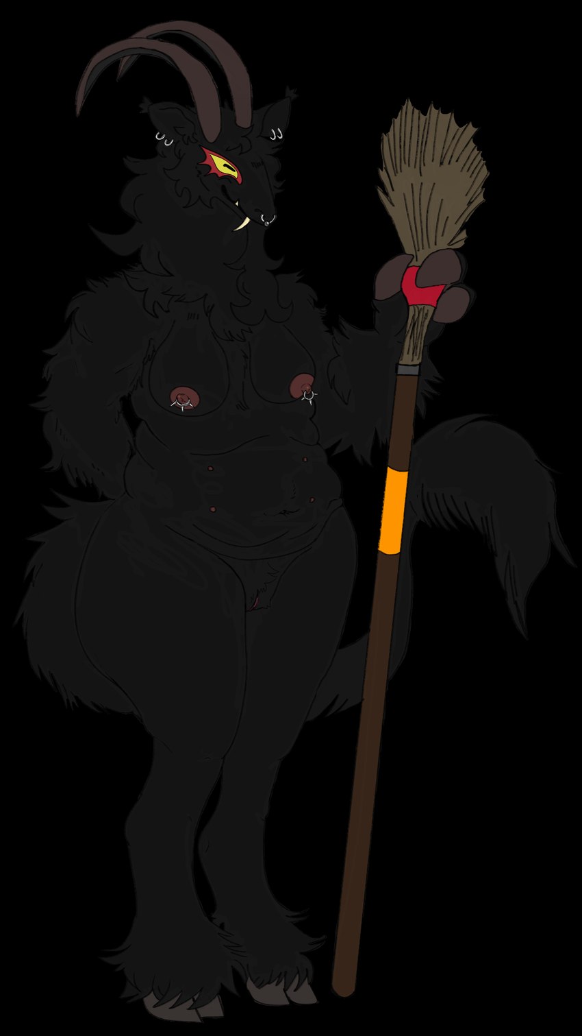 anthro areola beard big_butt birch_rod black_body black_fur breasts broom butt chest_tuft cleaning_tool ear_piercing ear_ring facial_hair facial_piercing female fingers fluffy fluffy_tail fupa fur genitals hand_behind_head holidays hoof_hands hooved_fingers hooves horizontal_pupils horn inner_ear_fluff medium_breasts navel nipple_piercing nipples nose_piercing nose_ring nude nude_anthro nude_female overbite piercing pupils pussy ring_piercing septum_piercing septum_ring sharp_teeth simple_background slightly_chubby slightly_chubby_anthro slightly_chubby_female solo standing tail teeth thick_thighs transparent_background tuft tufted_ears underbite wide_hips faunbrosia christmas krampus bovid caprine caprine_demon demon goat goat_demon mammal 2024 alpha_channel digital_drawing_(artwork) digital_media_(artwork) hi_res