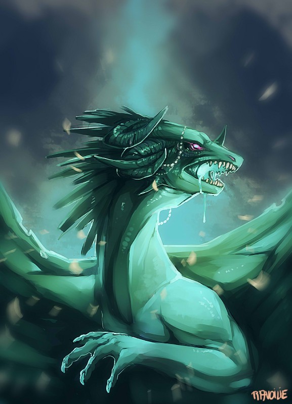 claws feral membrane_(anatomy) membranous_wings open_mouth solo teeth wings ravoilie european_mythology flight_rising mythology dragon mythological_creature mythological_scalie scalie western_dragon wildclaw_dragon 2017 cool_colors digital_media_(artwork) hi_res teal_theme