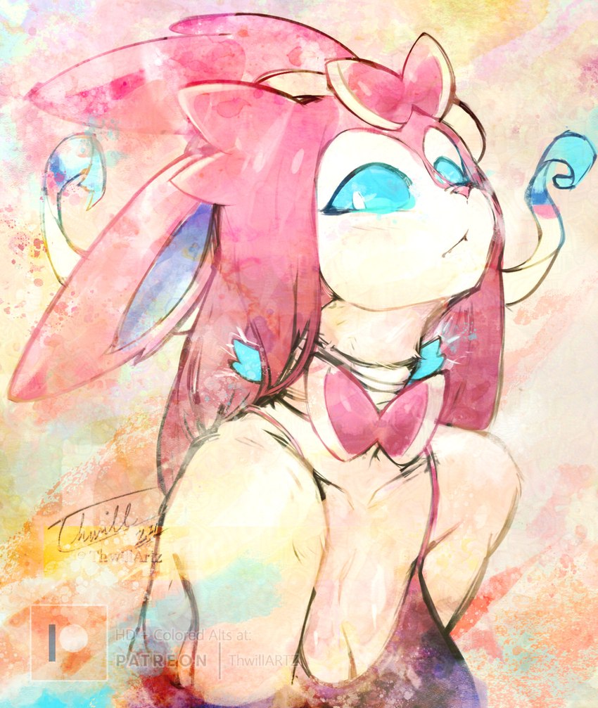 anthro blue_eyes bow_(feature) bow_ribbon clothed clothing female fur hair long_hair solo tail thwillartz nintendo pokemon vince_(thwillartz) eeveelution generation_6_pokemon mammal pokemon_(species) sylveon hi_res