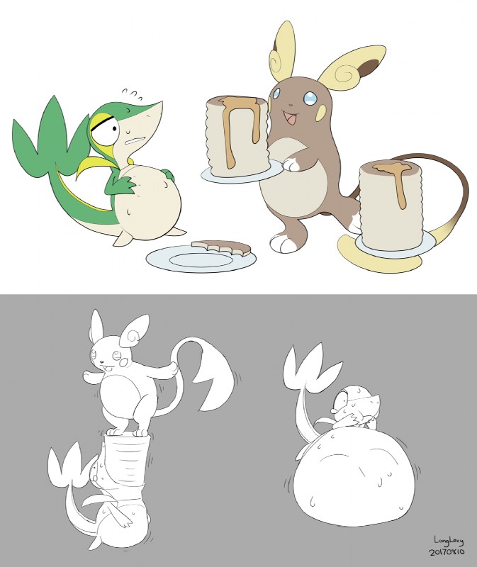 abdominal_bulge accidental_vore ambiguous_gender belly big_belly duo feeding feral grey_background nude oral_vore simple_background sitting stuffing toony vore white_background longlevy nintendo pokemon alolan_form alolan_raichu generation_1_pokemon generation_5_pokemon generation_7_pokemon mammal pokemon_(species) raichu regional_form_(pokemon) scalie snivy 2017 digital_media_(artwork) hi_res line_art monochrome multiple_scenes sketch