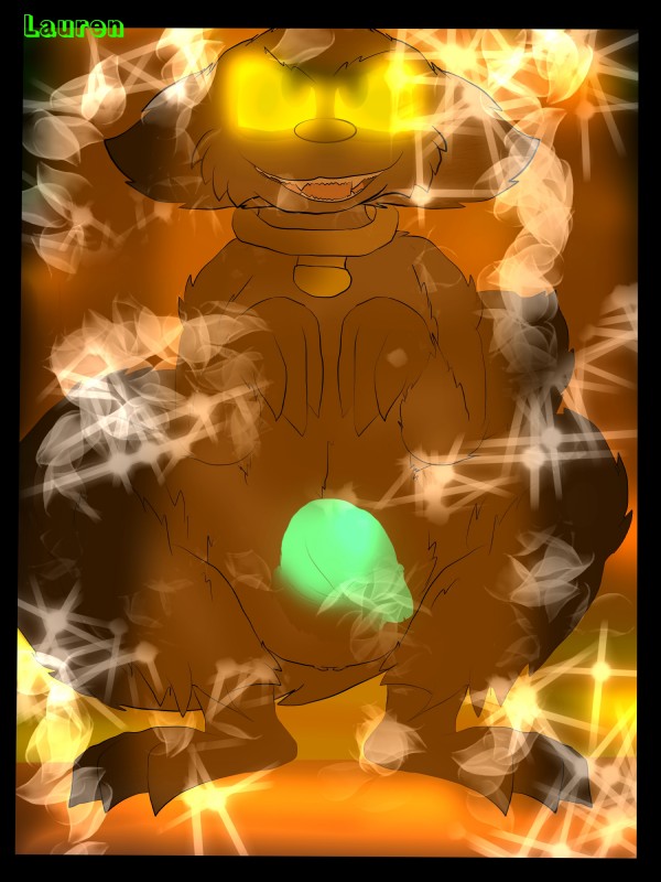 brown_body brown_fur fur genitals glowing glowing_eyes glowing_genitalia glowing_penis half-erect male nude penis semi-anthro solo sparkles h2o_delirious h2odelirous_(character) mammal procyonid raccoon 3:4 absurd_res hi_res