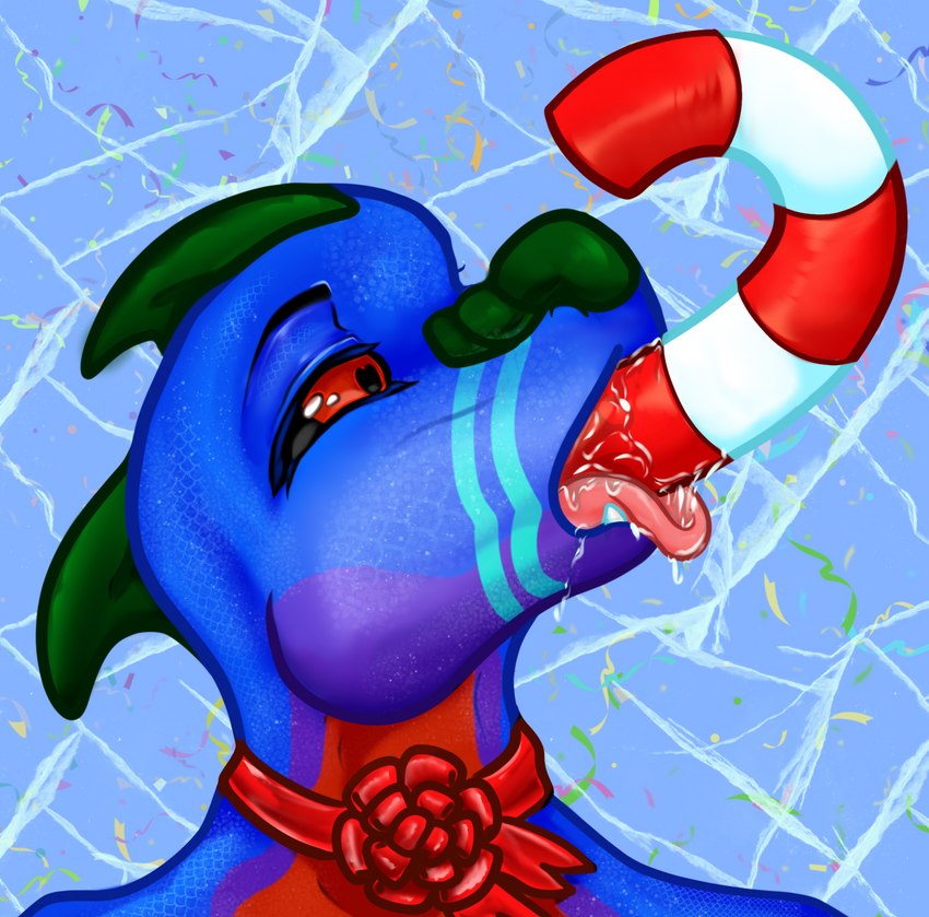 anthro asphyxiation bodily_fluids bow_ribbon buddy_furry-blue-heart candy candy_cane choking dessert dripping fangs food heart_eyes heart_symbol holidays licking male ribbons saliva saliva_drip saliva_on_tongue saliva_string scales simple_background solo swallowing teeth tongue tongue_out darkness35wolf christmas mythology dragon mythological_creature mythological_scalie scalie digital_drawing_(artwork) digital_media_(artwork) hi_res shaded soft_shading